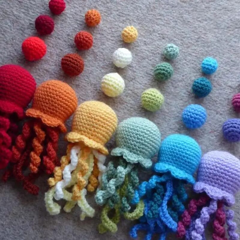 Crochet Rainbow Jellyfish Mobile