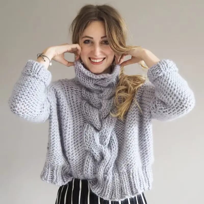 Cropped Cable Knitted Jumper