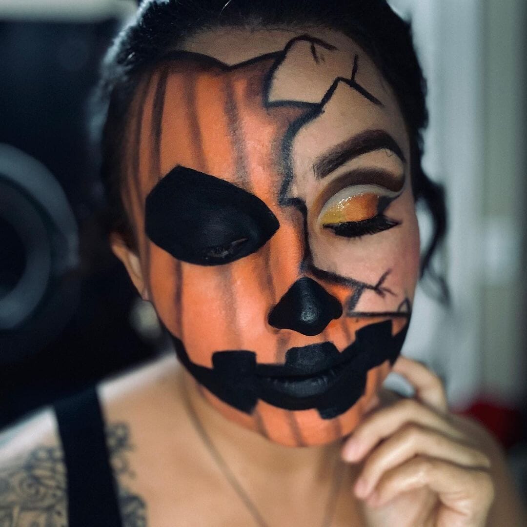 Half Face Pumpkin Makeup Looks
