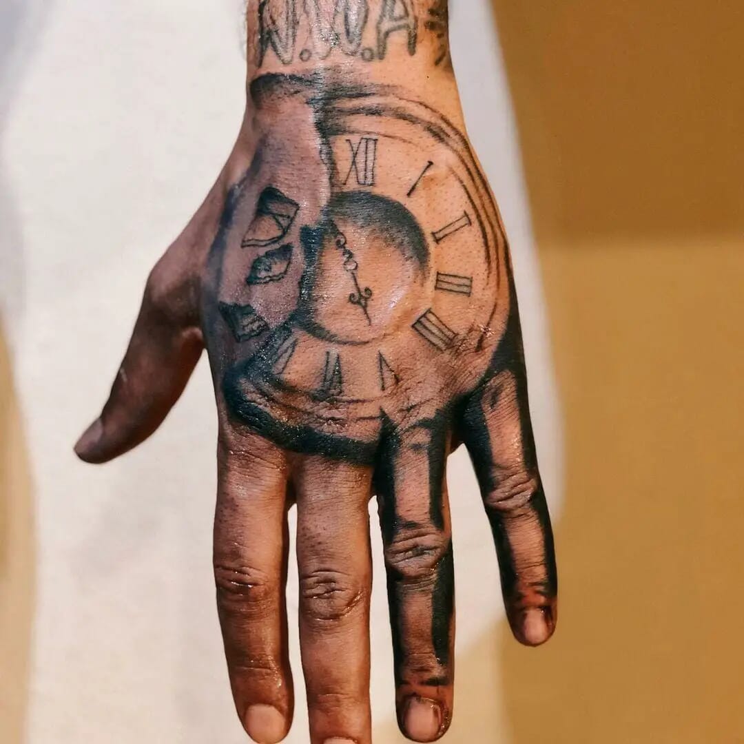 55 Striking Clock Tattoos on Hands for the Modern Man - Psycho Tats