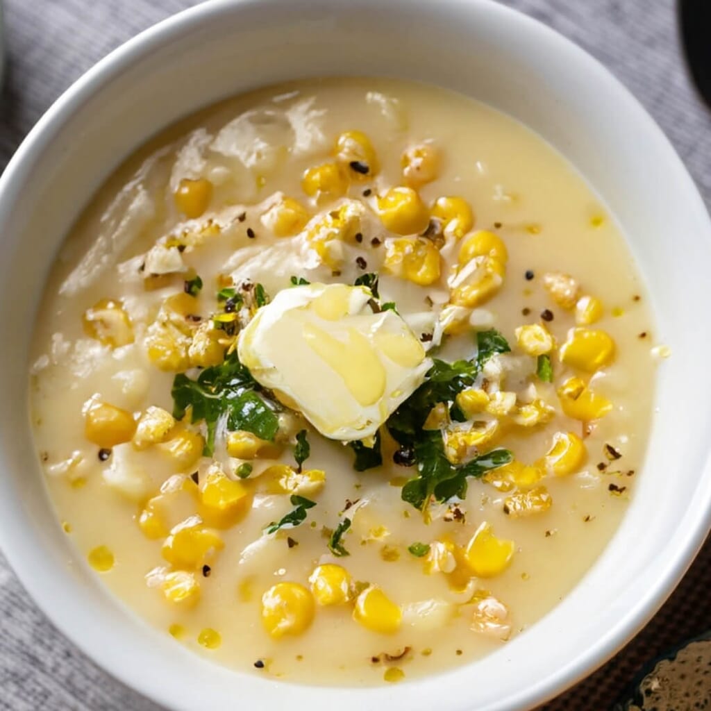 popcorn soup with butter on top 